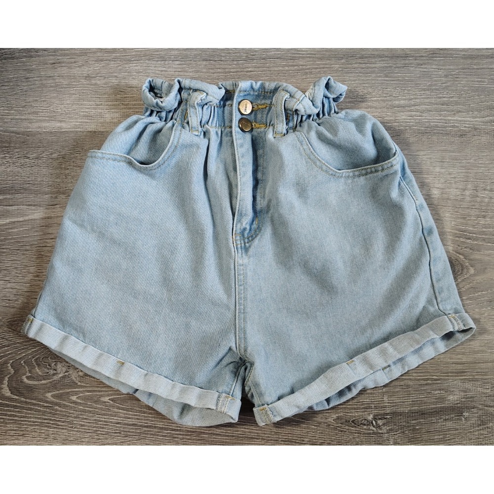 Plaid & Plain High Rise‎ Paperbag Blue Jean Shorts Womens XS 100% Cotton
